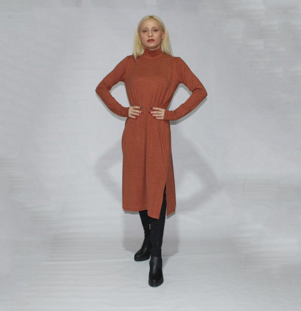 Turtle neck dress long sleeve with side slits - Charming Charlie