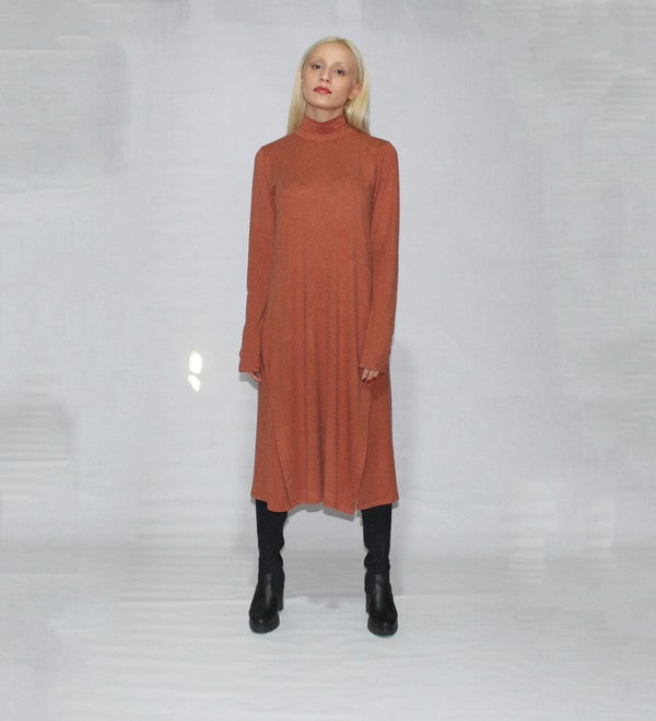 Turtle neck dress long sleeve with side slits - Charming Charlie