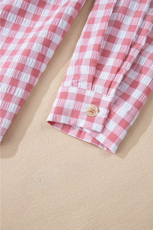 Gingham Print Chest Pockets Buttoned Shirt - Charming Charlie
