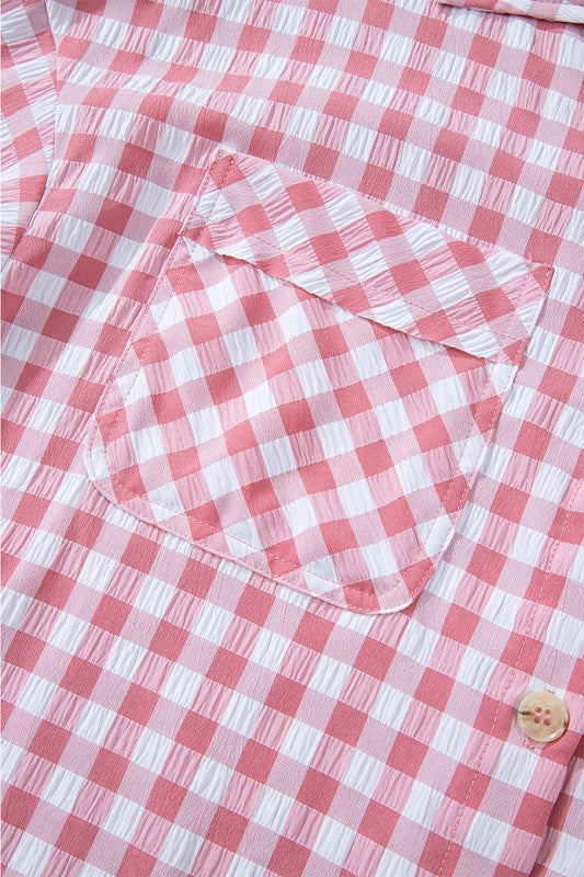 Gingham Print Chest Pockets Buttoned Shirt - Charming Charlie