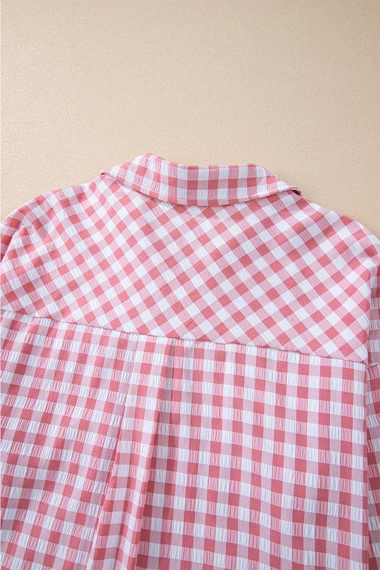 Gingham Print Chest Pockets Buttoned Shirt - Charming Charlie