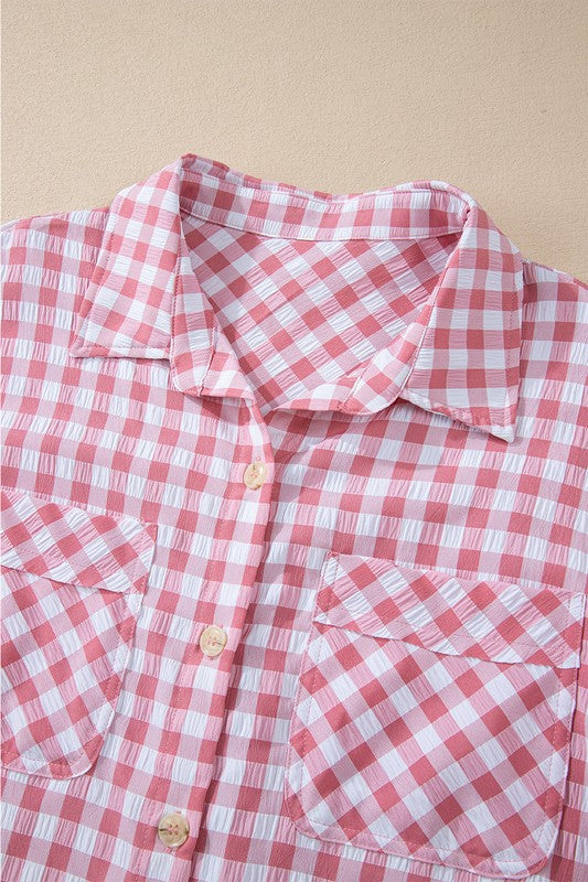 Gingham Print Chest Pockets Buttoned Shirt - Charming Charlie