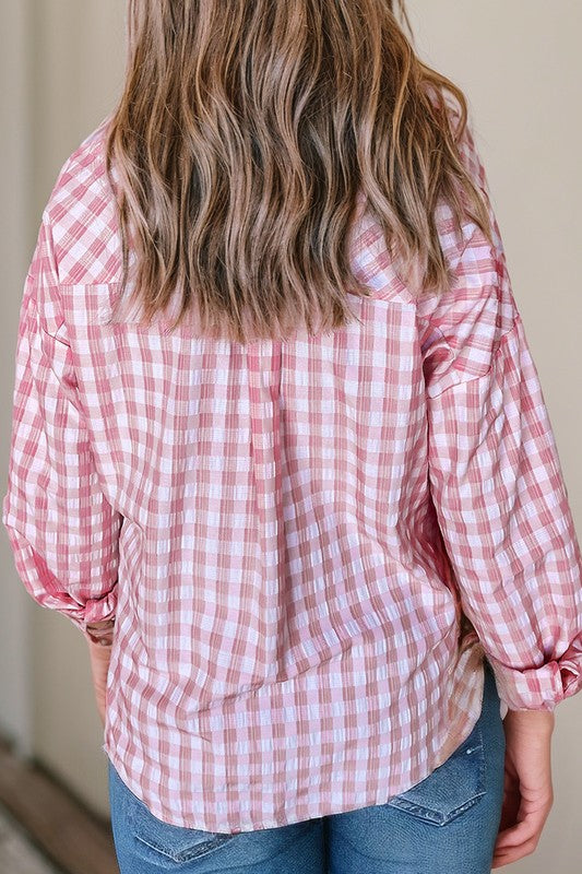 Gingham Print Chest Pockets Buttoned Shirt - Charming Charlie