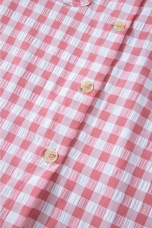 Gingham Print Chest Pockets Buttoned Shirt - Charming Charlie