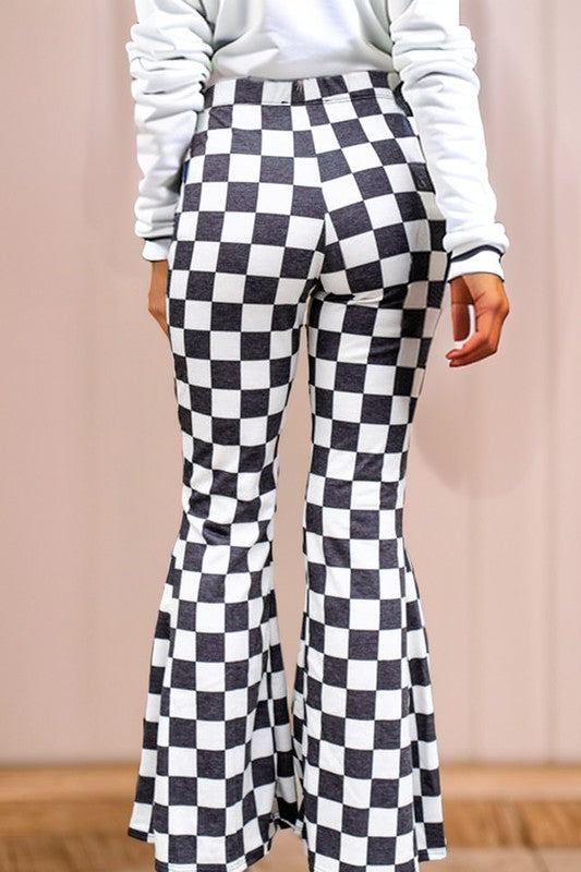 Checkered High Rise Flared Pants - Charming Charlie