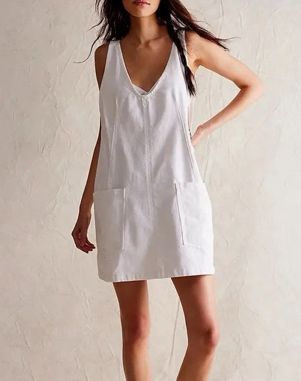 Denim scoop neck overall dress - Charming Charlie