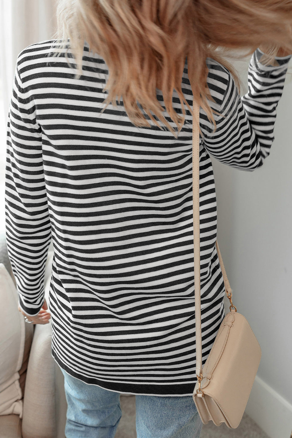 Striped Open Front Long Sleeve Cardigan - Charming Charlie