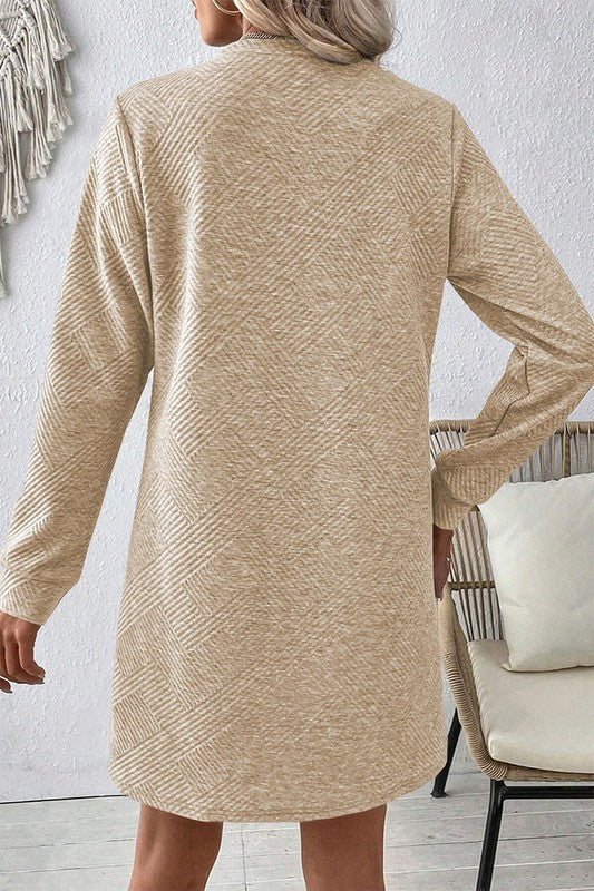 Women Solid Color Textured Long Sleeve Shift Dress - Charming Charlie