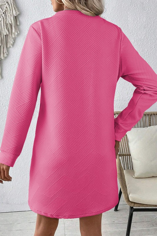 Women Solid Color Textured Long Sleeve Shift Dress - Charming Charlie