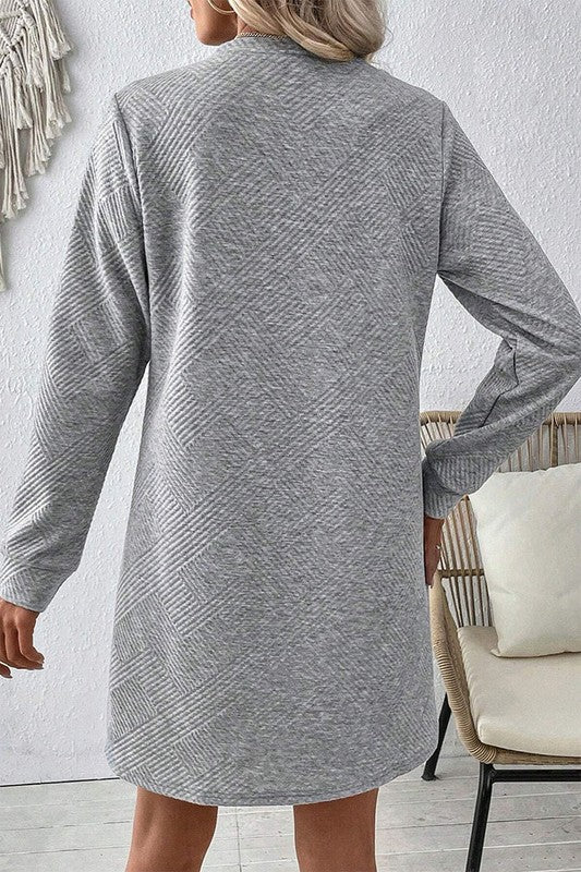 Women Solid Color Textured Long Sleeve Shift Dress - Charming Charlie