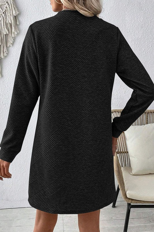Women Solid Color Textured Long Sleeve Shift Dress - Charming Charlie