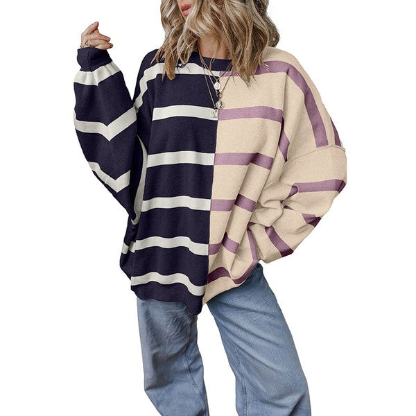 Women Colorblock Oversized Sweatshirts - Charming Charlie