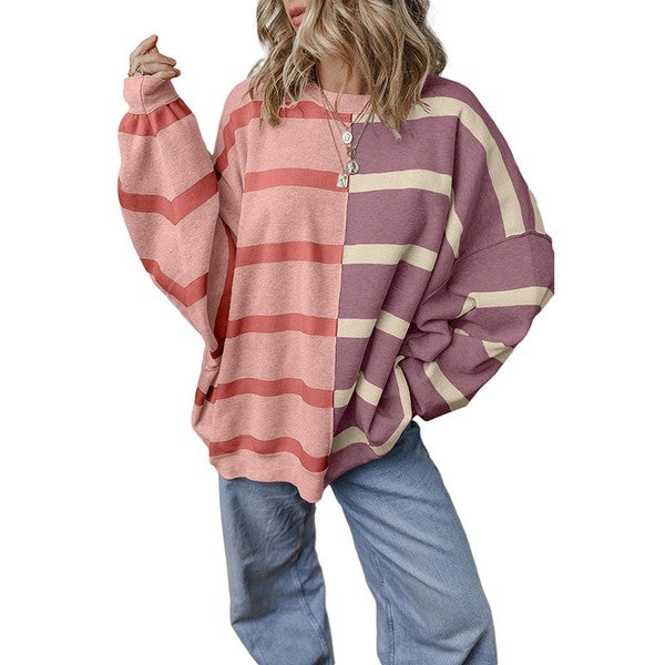 Women Colorblock Oversized Sweatshirts - Charming Charlie
