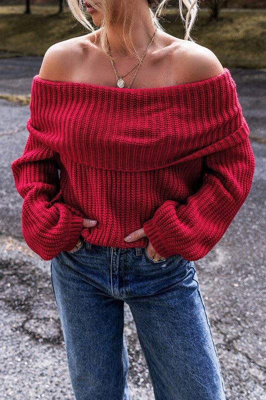 Off Shoulder Ribbed Knit Sweater - Charming Charlie