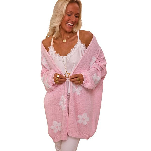 Women Floral Print Knitted Open Front Cardigan - Charming Charlie