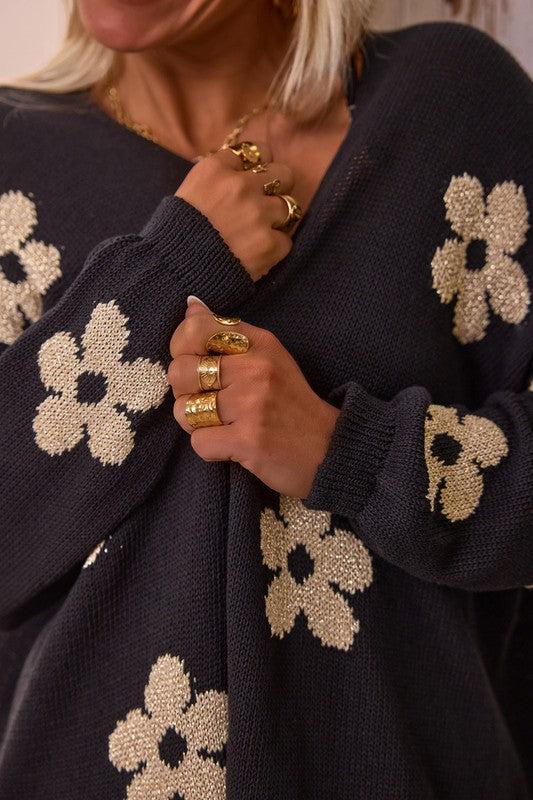 Women Floral Print Knitted Open Front Cardigan - Charming Charlie