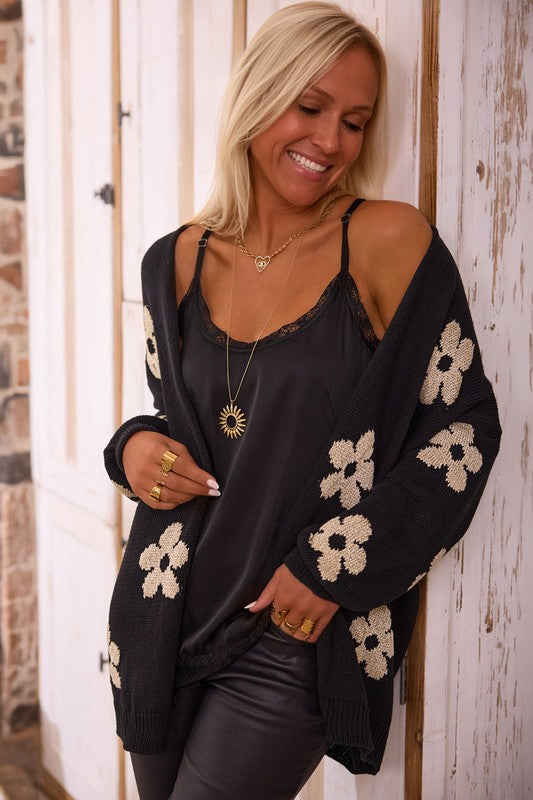 Women Floral Print Knitted Open Front Cardigan - Charming Charlie
