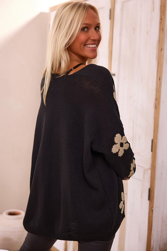 Women Floral Print Knitted Open Front Cardigan - Charming Charlie
