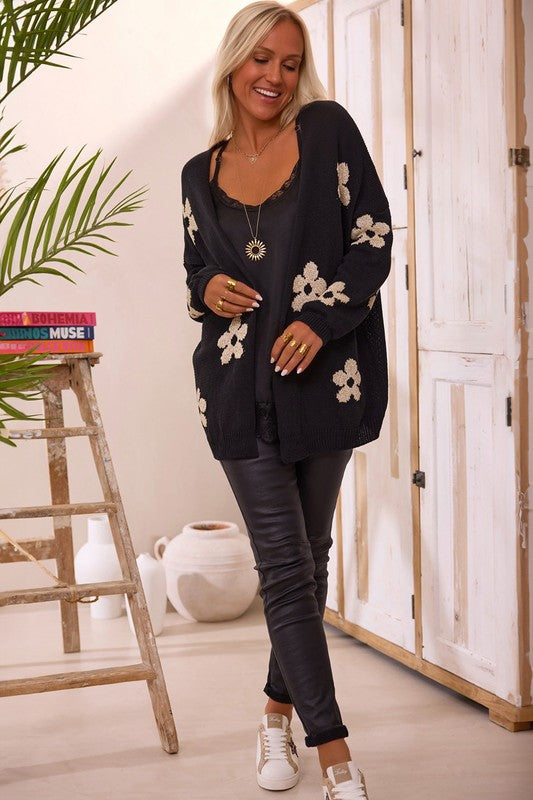 Women Floral Print Knitted Open Front Cardigan - Charming Charlie