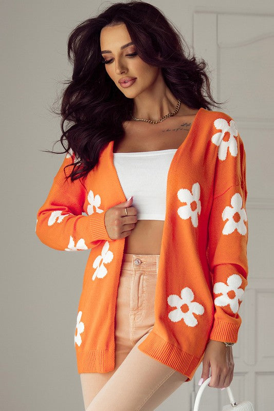 Women Floral Print Knitted Open Front Cardigan - Charming Charlie