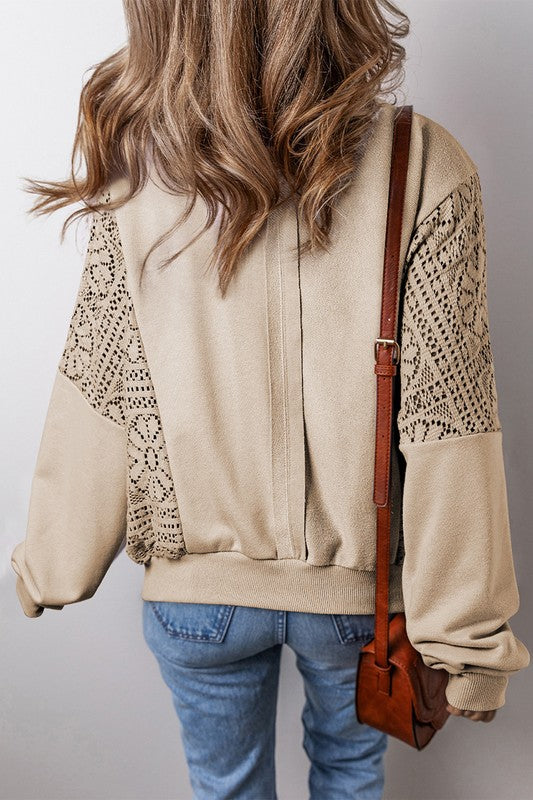 Knit Crochet Exposed Seam Ribbed Trim Sweatshirt - Charming Charlie