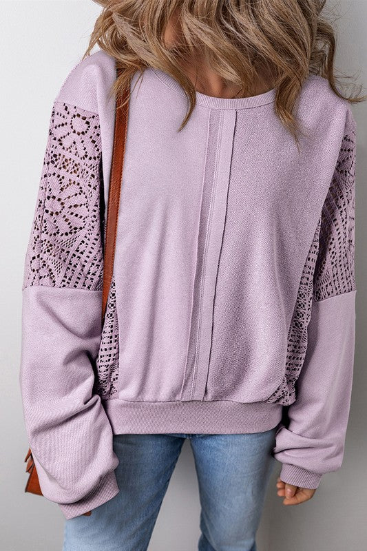 Knit Crochet Exposed Seam Ribbed Trim Sweatshirt - Charming Charlie