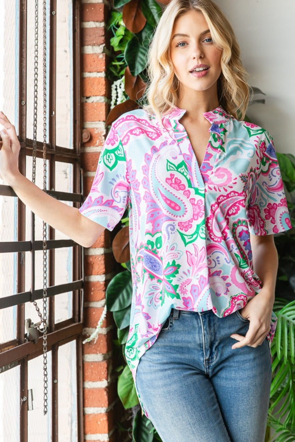 Heimish Full Size Paisley Print Short Sleeve Top - Charming Charlie
