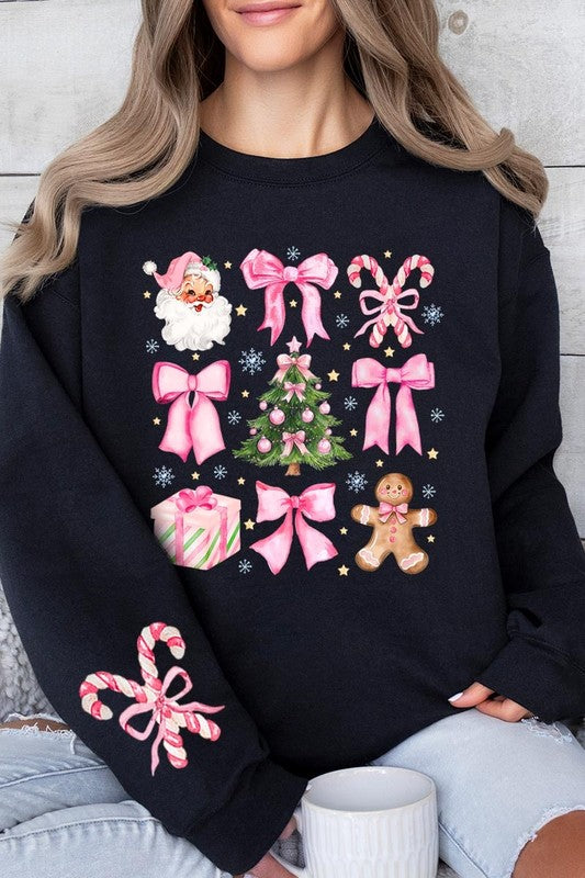 Coquette Pink Christmas Graphic Fleece Sweatshirts - Charming Charlie