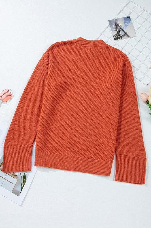 Solid Knit Split Cuff Drop Shoulder Sweater - Charming Charlie