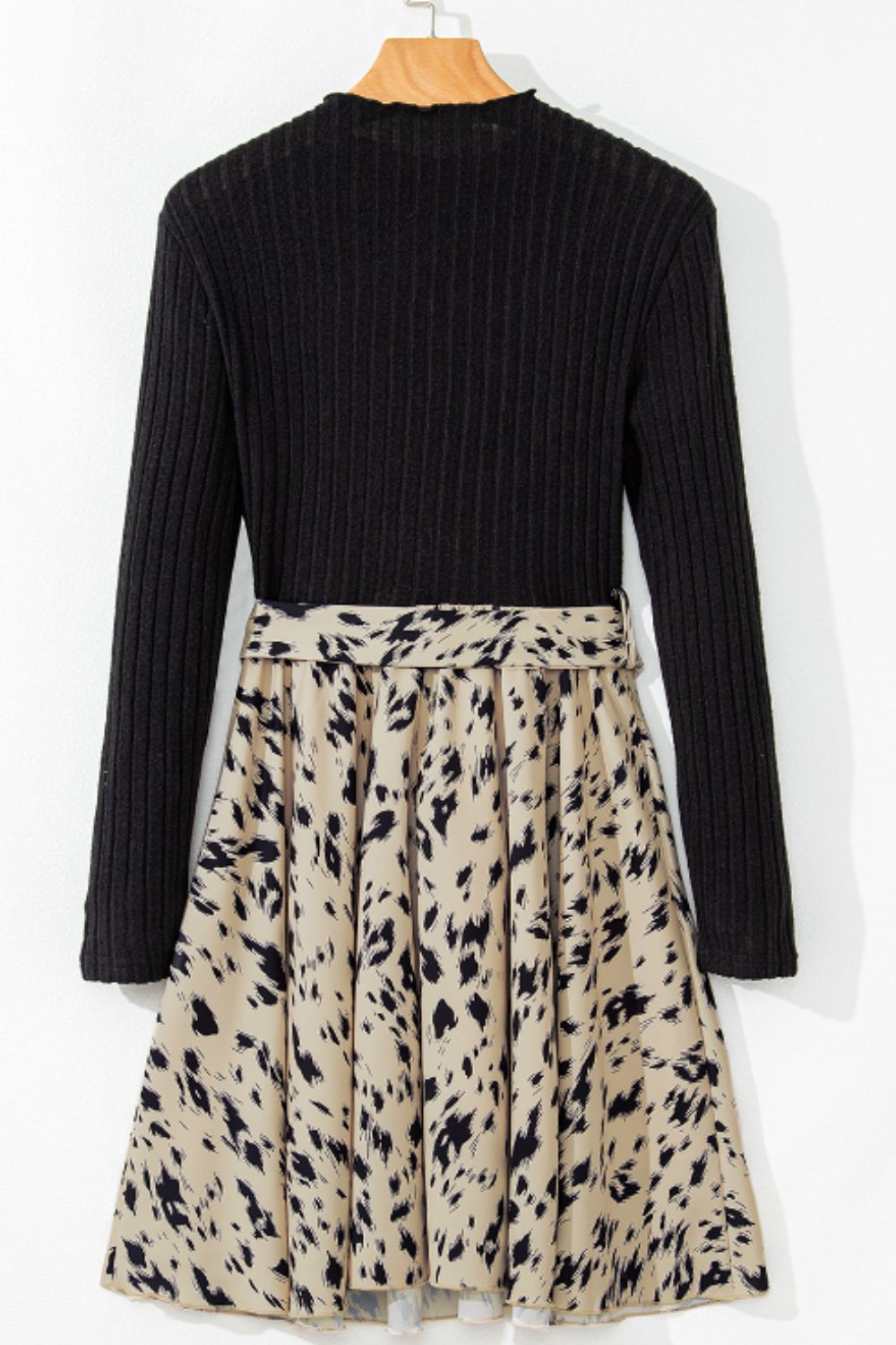 Printed Tie Waist Mock Neck Long Sleeve Dress - Charming Charlie