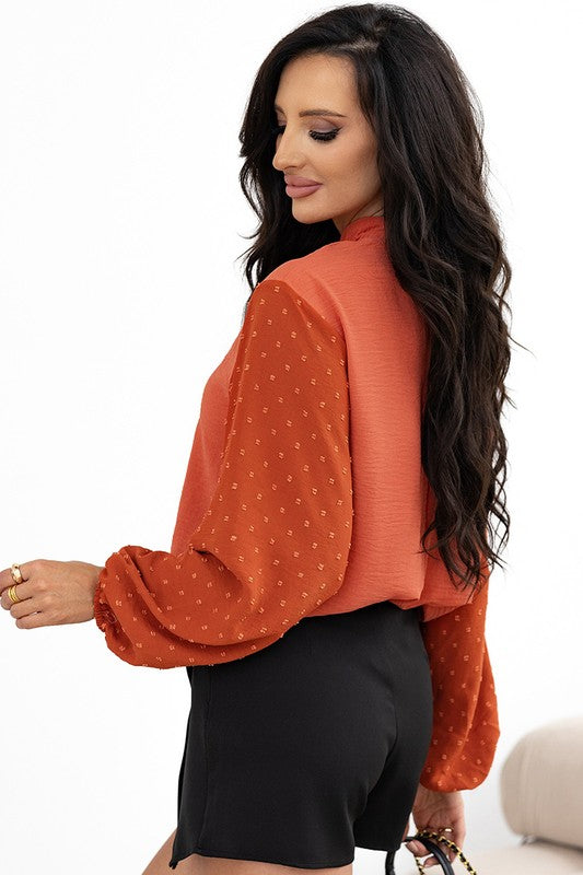 Women Swiss Dot Balloon Sleeve Loose Blouse - Charming Charlie