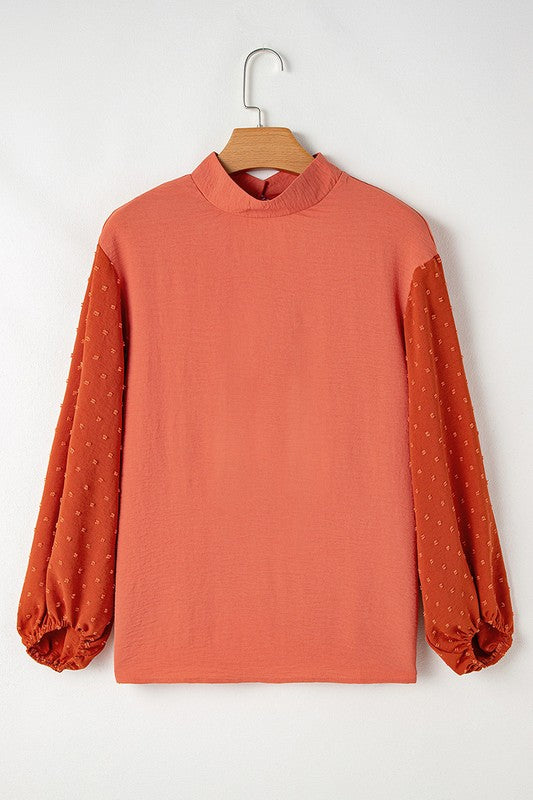 Women Swiss Dot Balloon Sleeve Loose Blouse - Charming Charlie