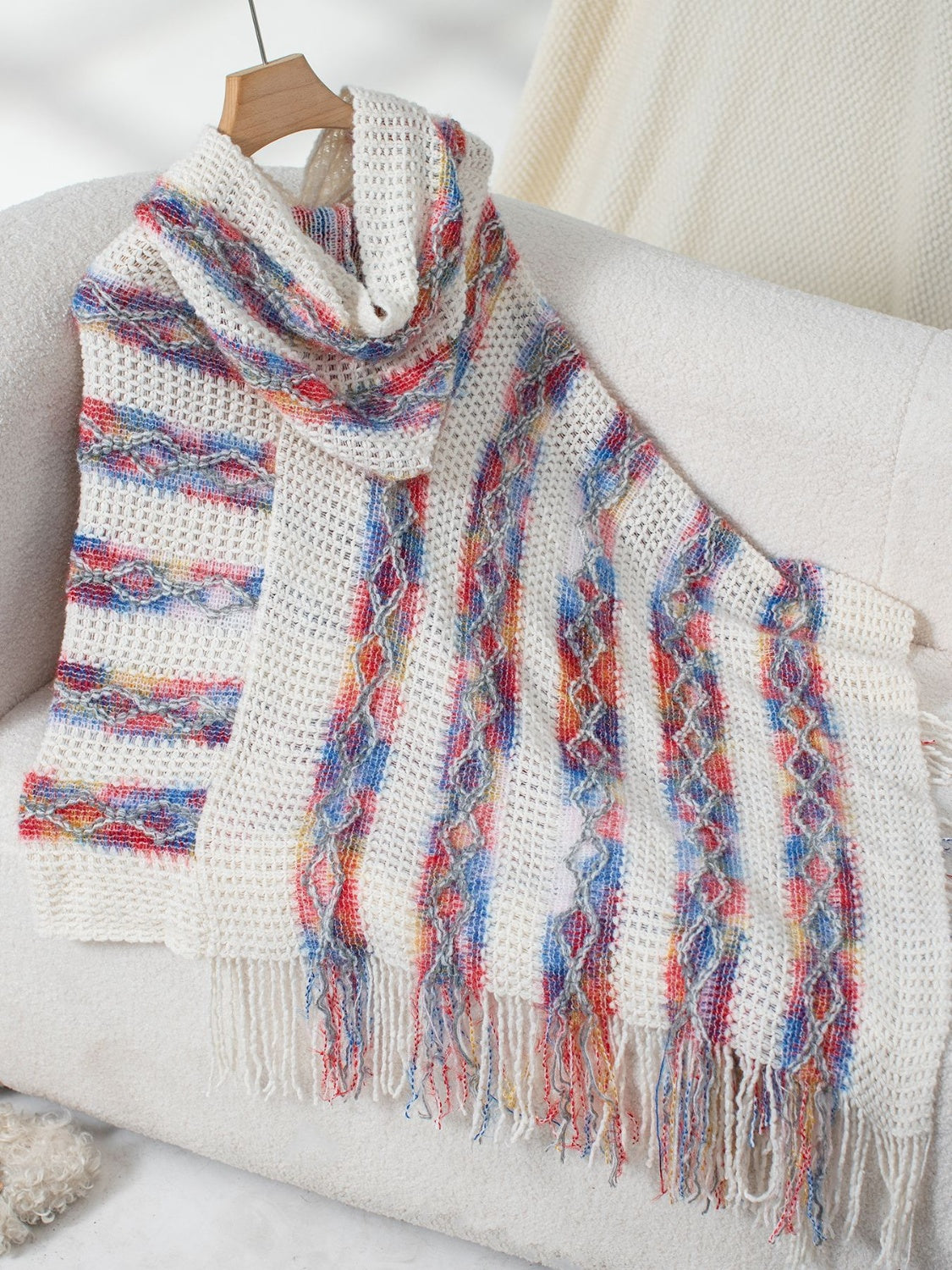 Fringe Contrast Hooded Poncho - Charming Charlie