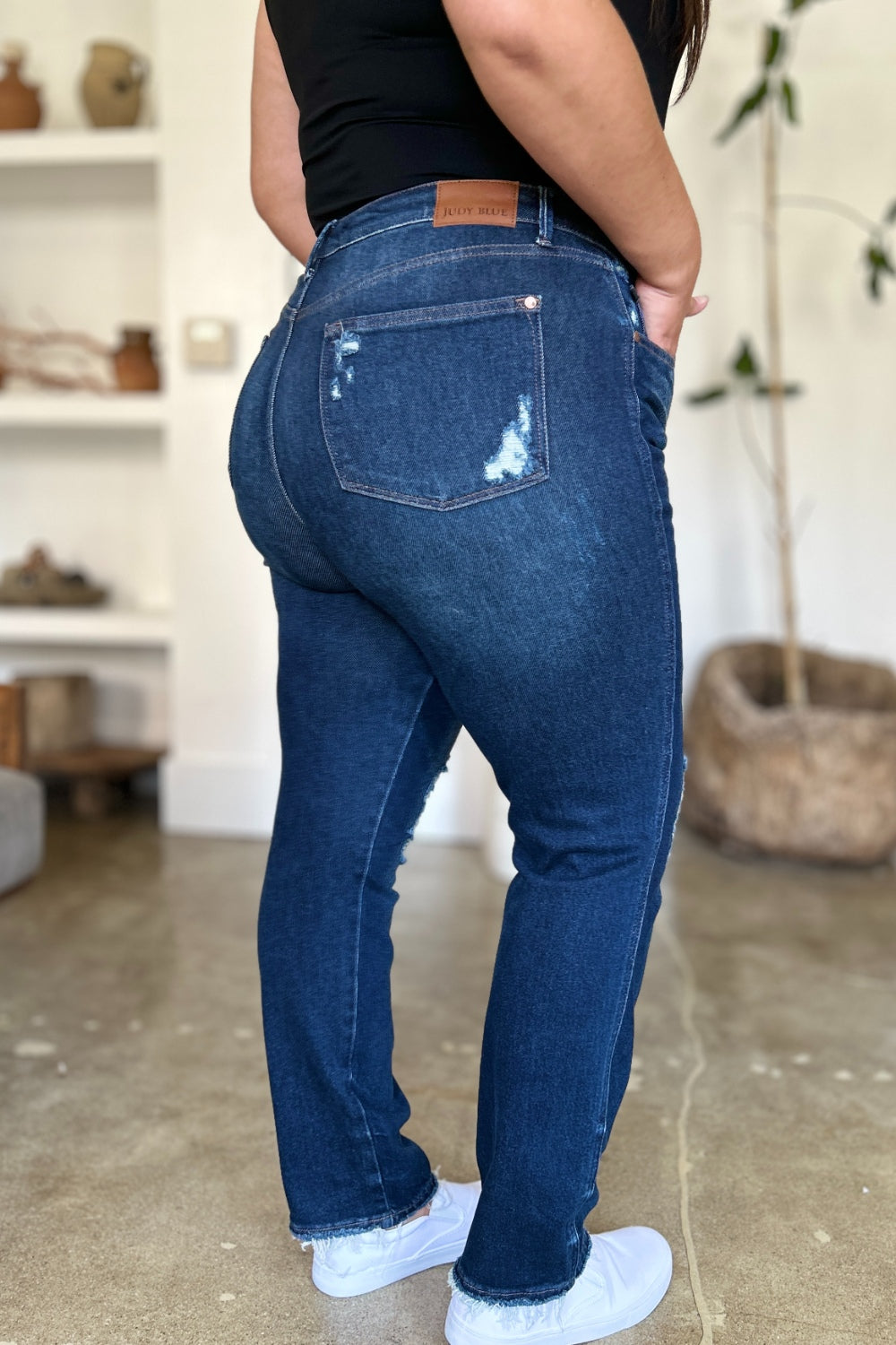 Judy Blue Full Size High Waist Rigid Magic Heavy Destroy Straight Jeans - Charming Charlie