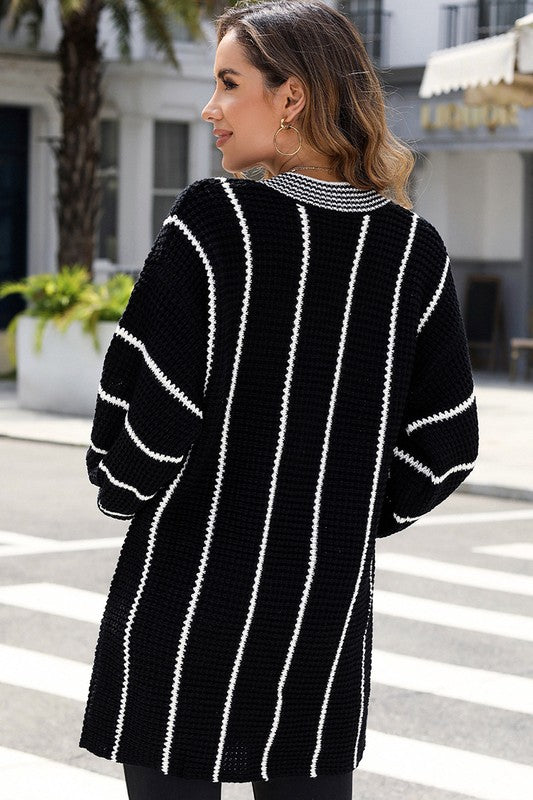 Women Striped V Neck Knitted Loose Sweater - Charming Charlie