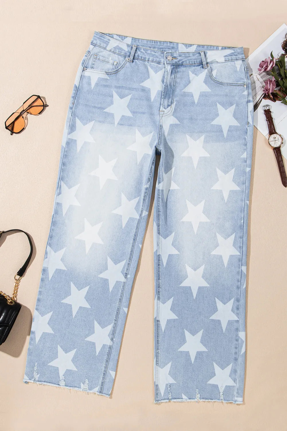Plus Size Star Straight Leg Jeans with Pockets - Charming Charlie