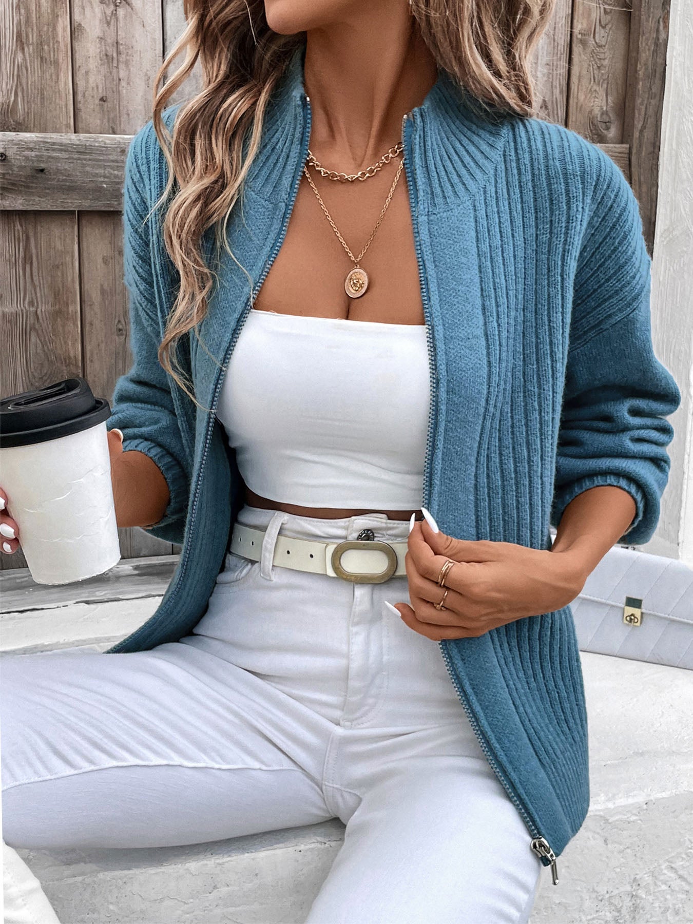 Zip Up Long Sleeve Cardigan - Charming Charlie