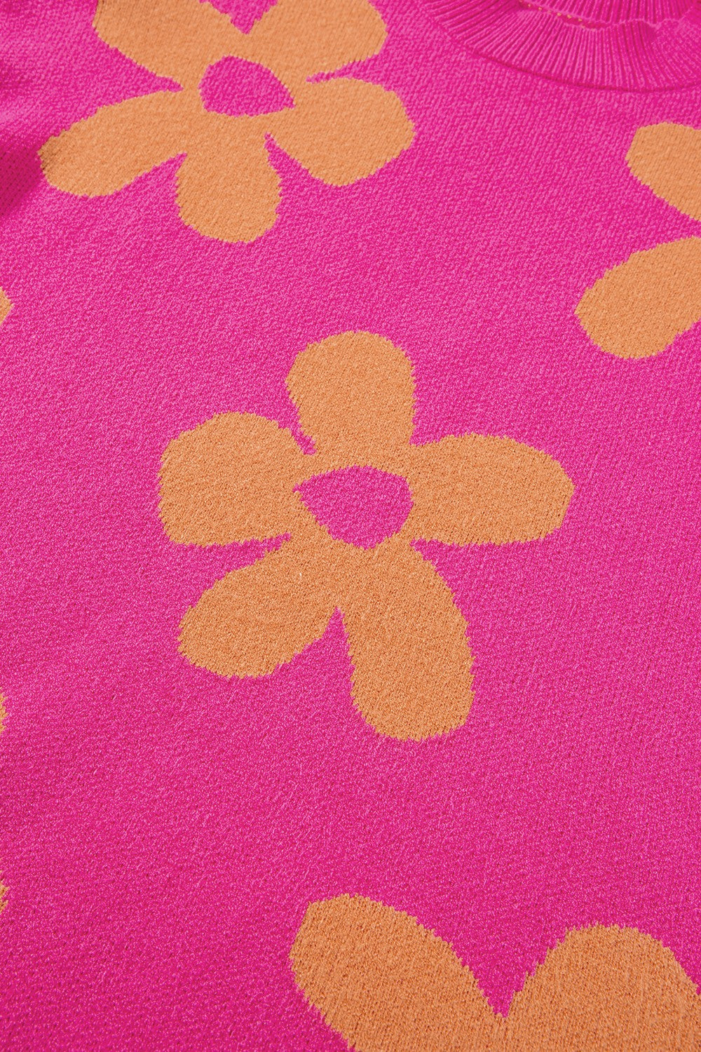 Flower Round Neck Long Sleeve Sweater - Charming Charlie