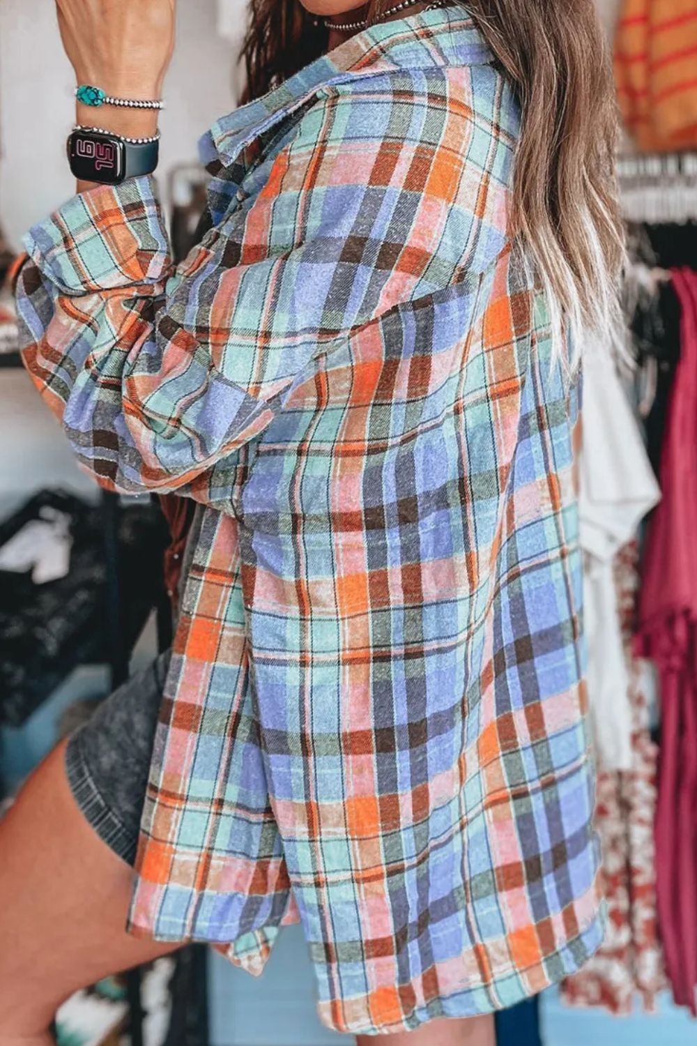 Plaid Collared Neck Long Sleeve Shirt - Charming Charlie