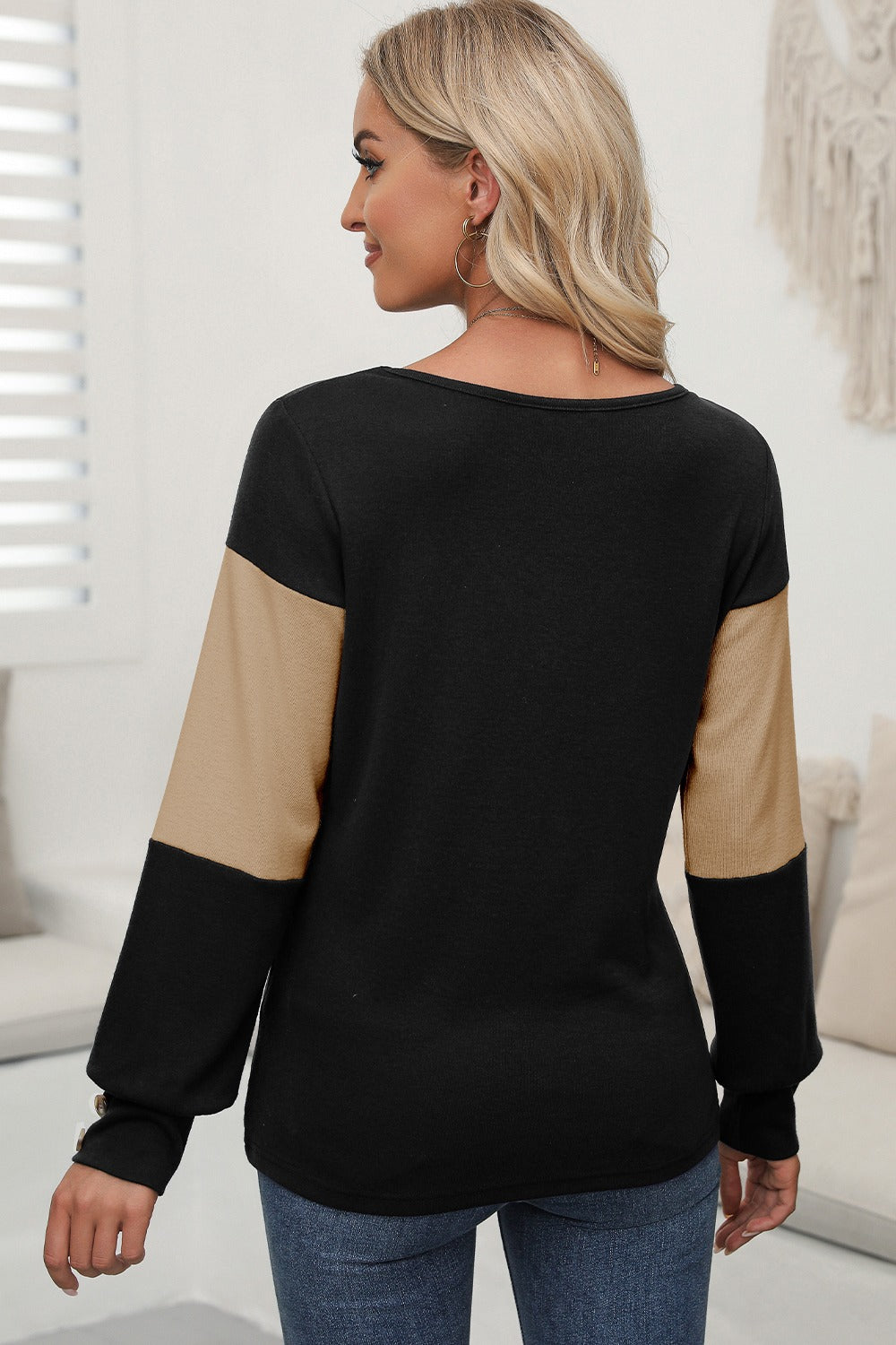 Color Block V-Neck Long Sleeve Top - Charming Charlie