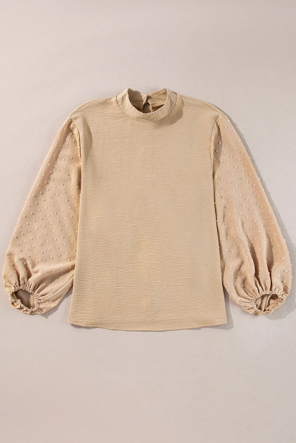 Swiss Dot Mock Neck Balloon Sleeve Blouse - Charming Charlie