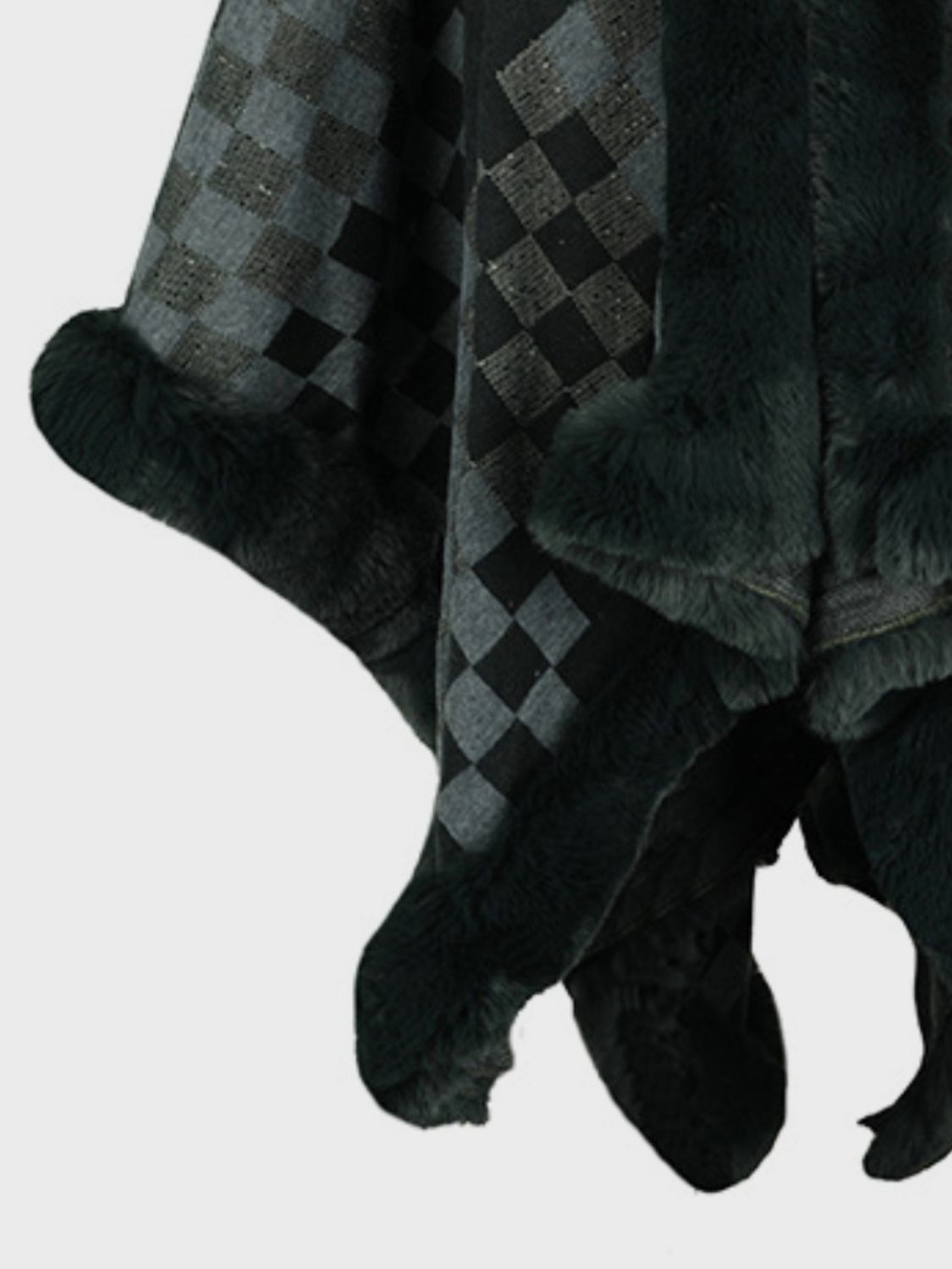 Fuzzy Checkered Long Sleeve Poncho - Charming Charlie