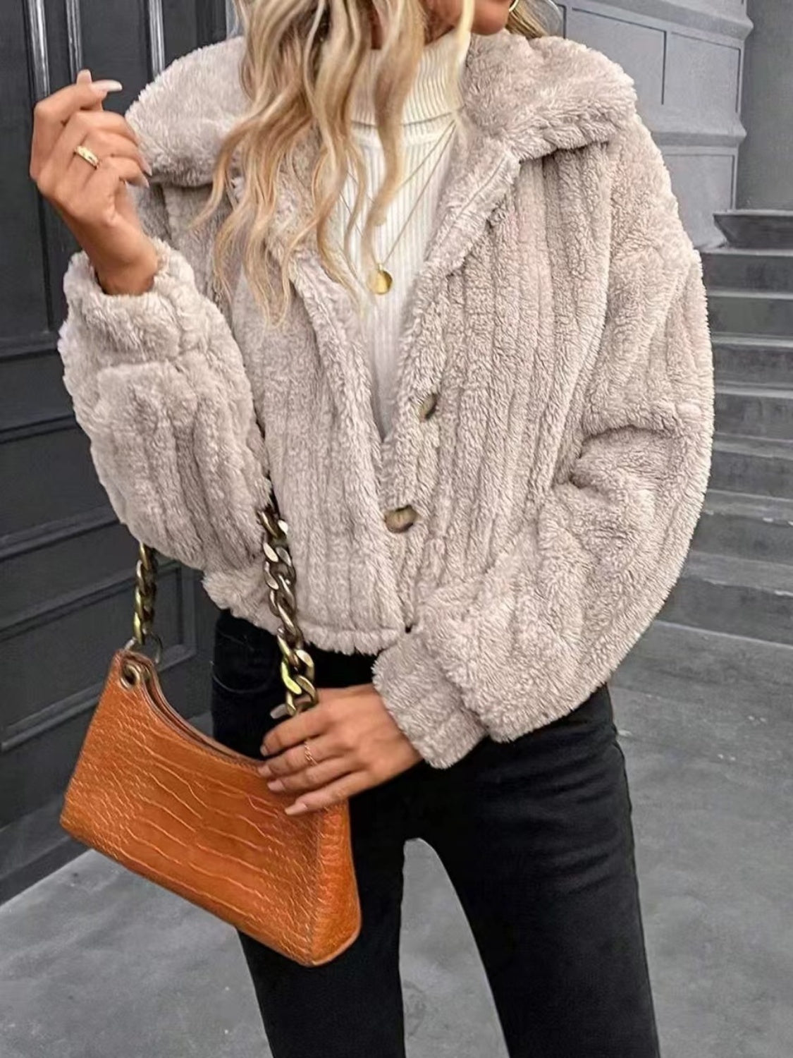 Button Up Long Sleeve Fuzzy Outerwear - Charming Charlie