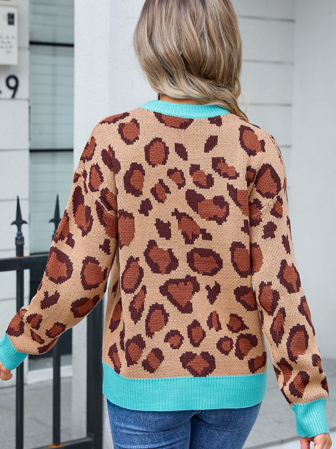 Leopard Round Neck Long Sleeve Sweater - Charming Charlie