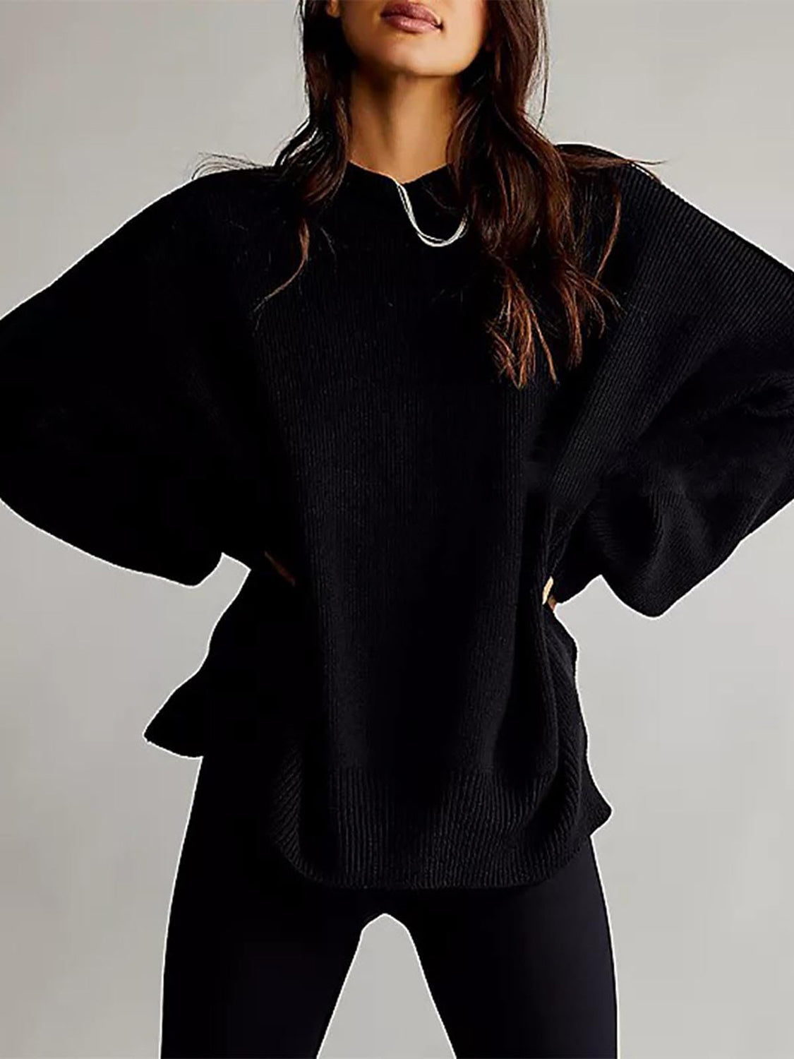 Round Neck Long Sleeve Sweater - Charming Charlie