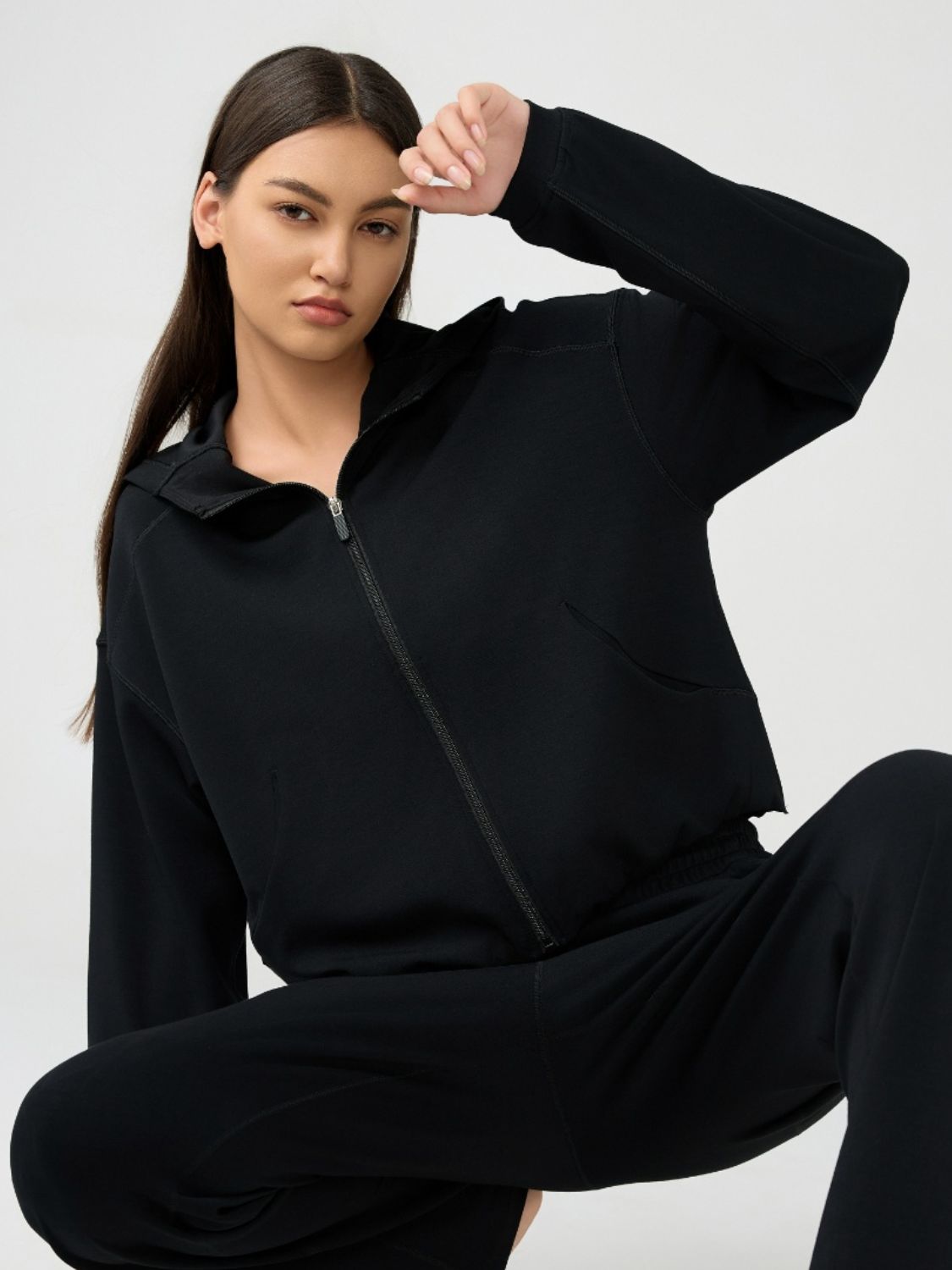 Zip Up Dropped Shouder Active Hooded - Charming Charlie