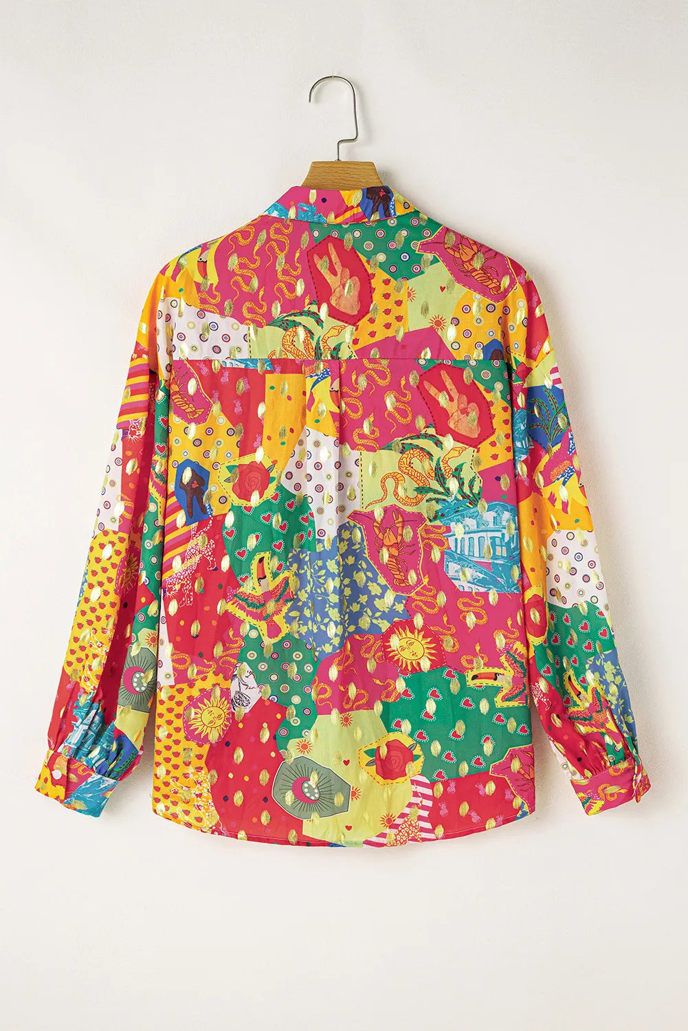 Printed Collared Neck Long Sleeve Shirt - Charming Charlie