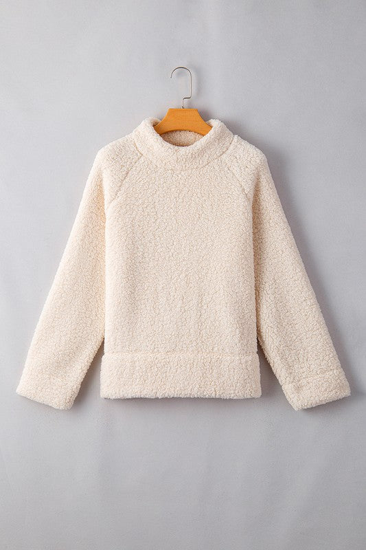 Women Solid Fleece High Neck Pullover Sweatshirt - Charming Charlie
