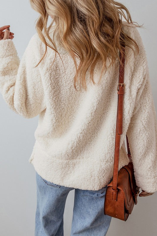 Women Solid Fleece High Neck Pullover Sweatshirt - Charming Charlie