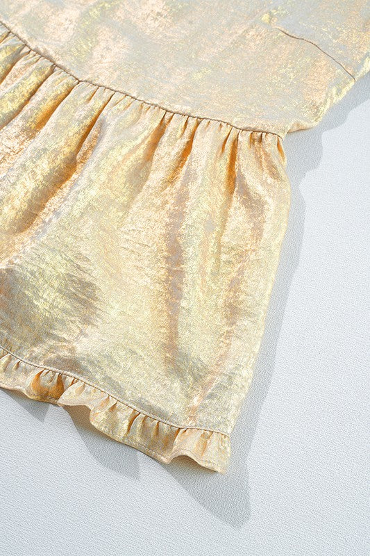Women Metallic Frilled Puff Sleeve Babydoll Blouse - Charming Charlie